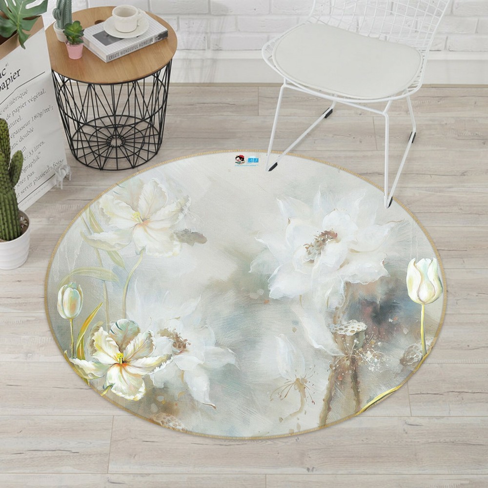 3D Hand Painted Flower White NAO3762 Game Rug Mat Elegant Photo Carpet Mat Fay