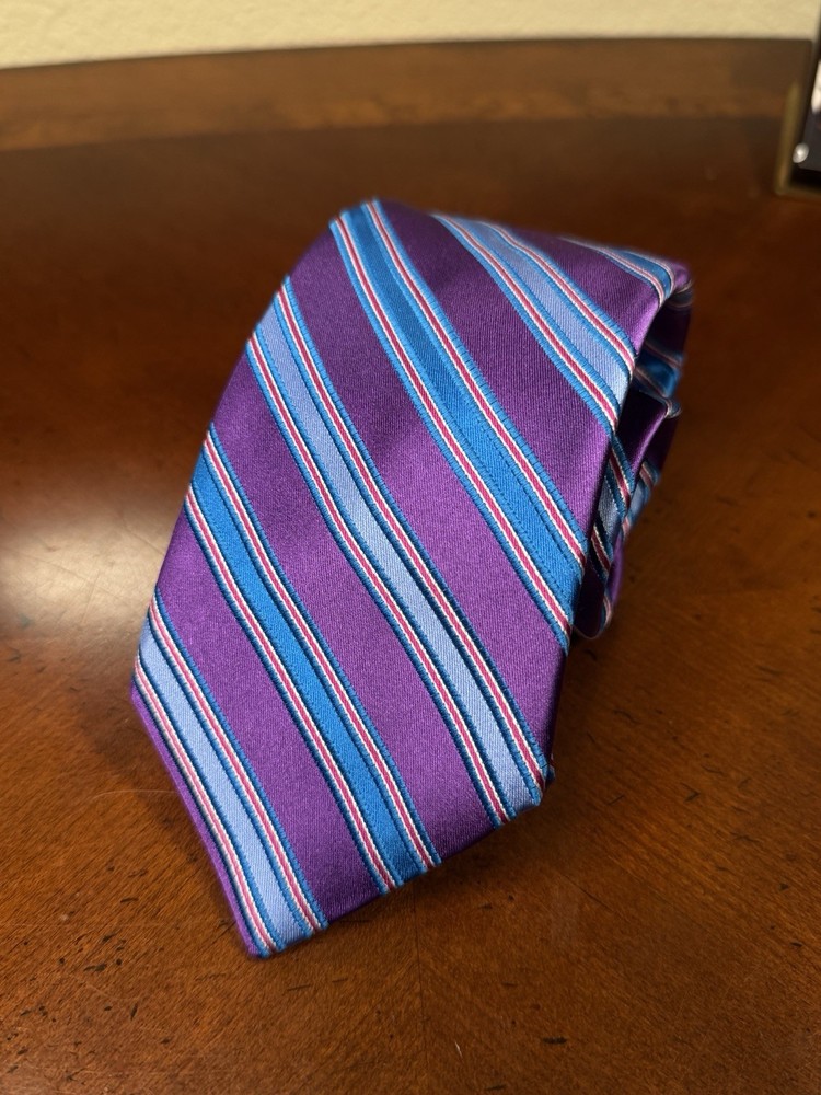 Ike by Ike Behar Men's Tie Striped Blue and Purple Made In USA