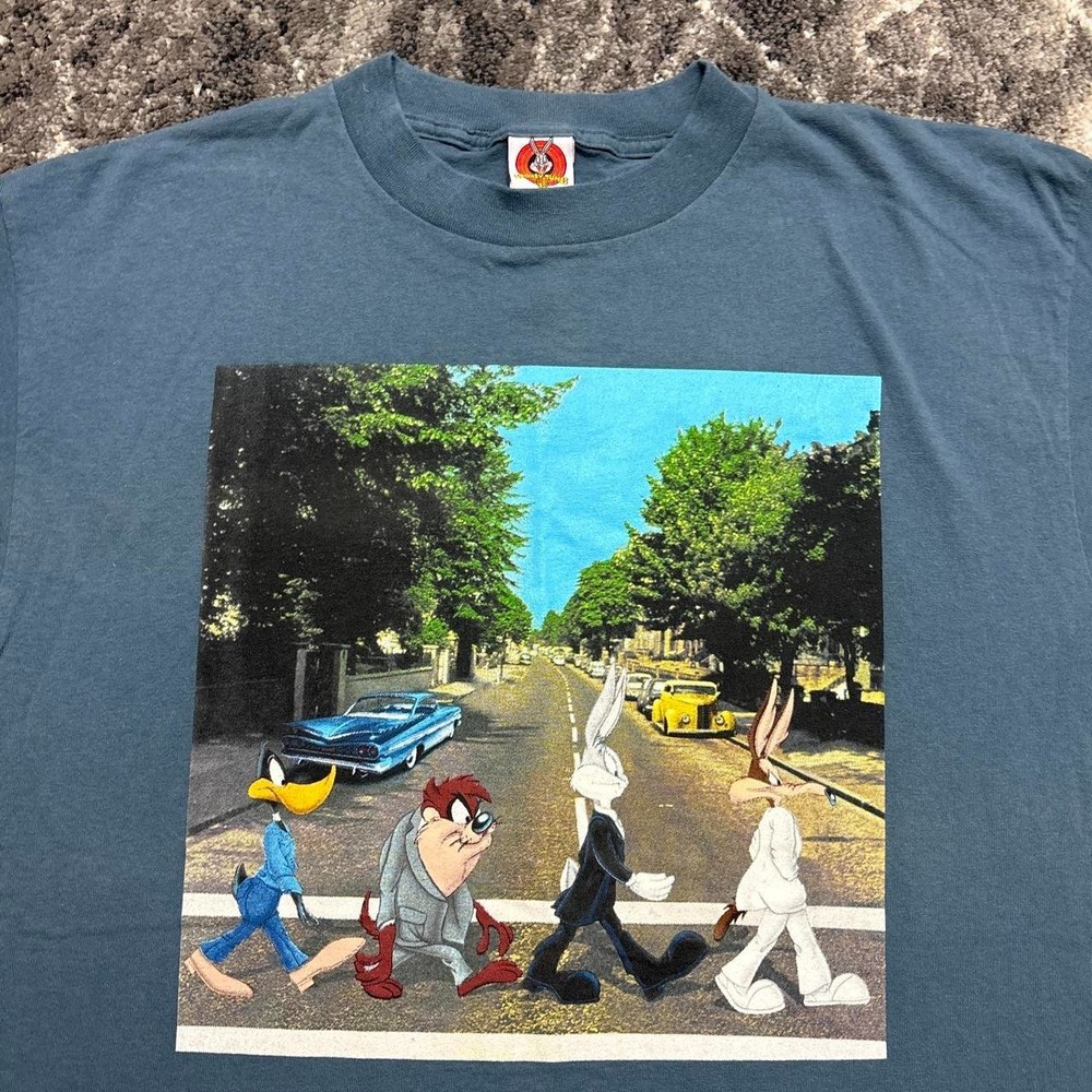 Vintage Looney Tunes Shirt Mens XL 90s The Beatles Abbey Road Bugs Taz Lennon