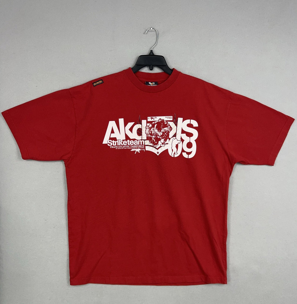 Akademiks Shirt Mens XL Red Streetwear Y2K Hip Hop Rap Graphic Military Urban