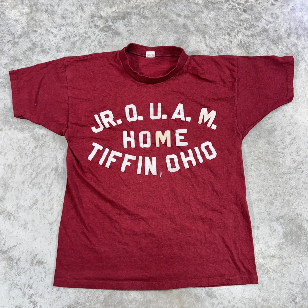 Vintage Jr O U A M Shirt Mens Large Red Tiffin Ohio Home Mayo Spruce 70s 80s Tee