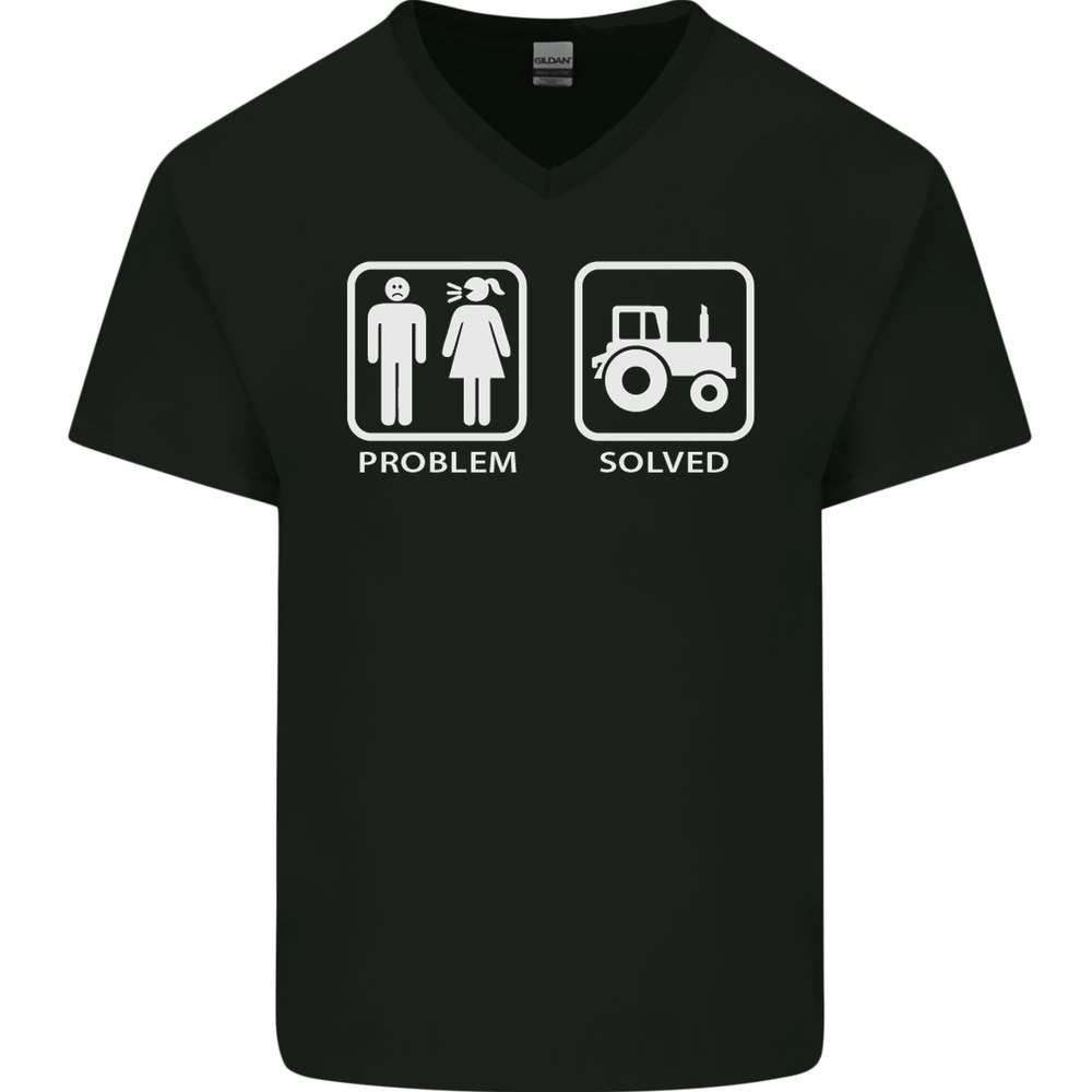 Tractor Problem Solved Driver Farmer Funny Mens V-Neck Cotton T-Shirt