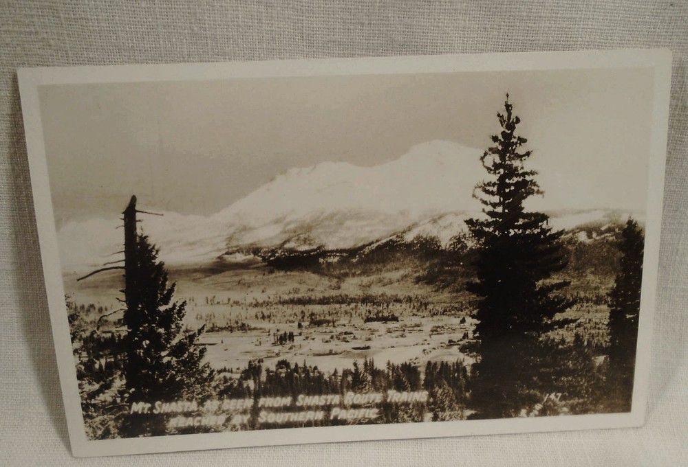 Mount Shasta From Southern Pacific Train California Real Photo Postcard RPPC