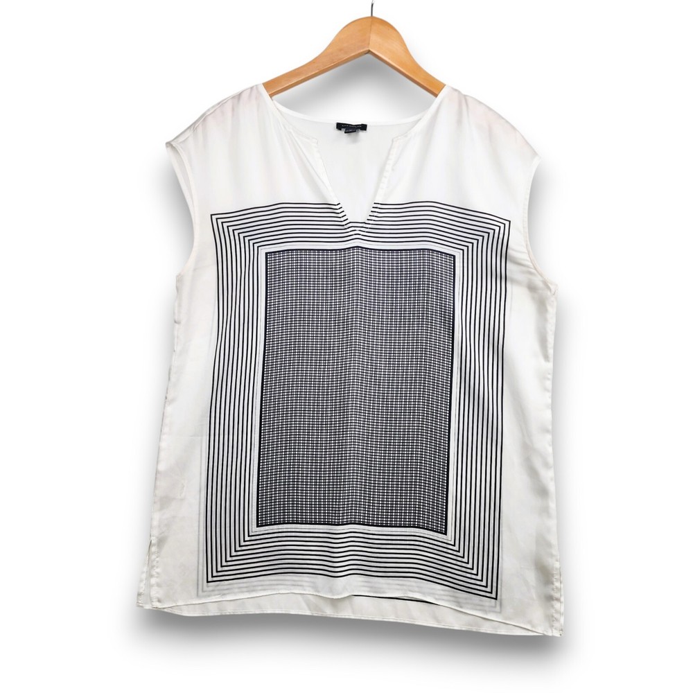 ANN TAYLOR women's medium sleeveless tank  top shirt geometric print black white