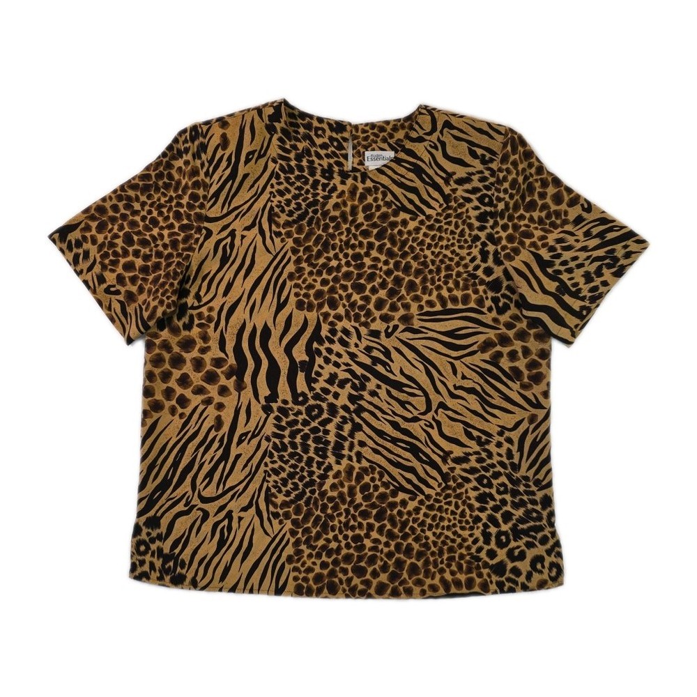 Vintage Modern Essentials Animal Print Short Sleeve Blouse - Size M