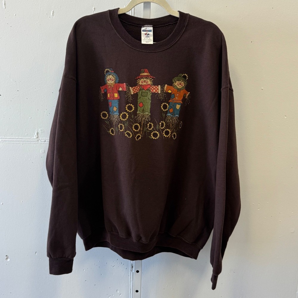 Jerzees Vintage Brown Fall Scarecrow Sunflower Fall Sweatshirt Women's 3XL