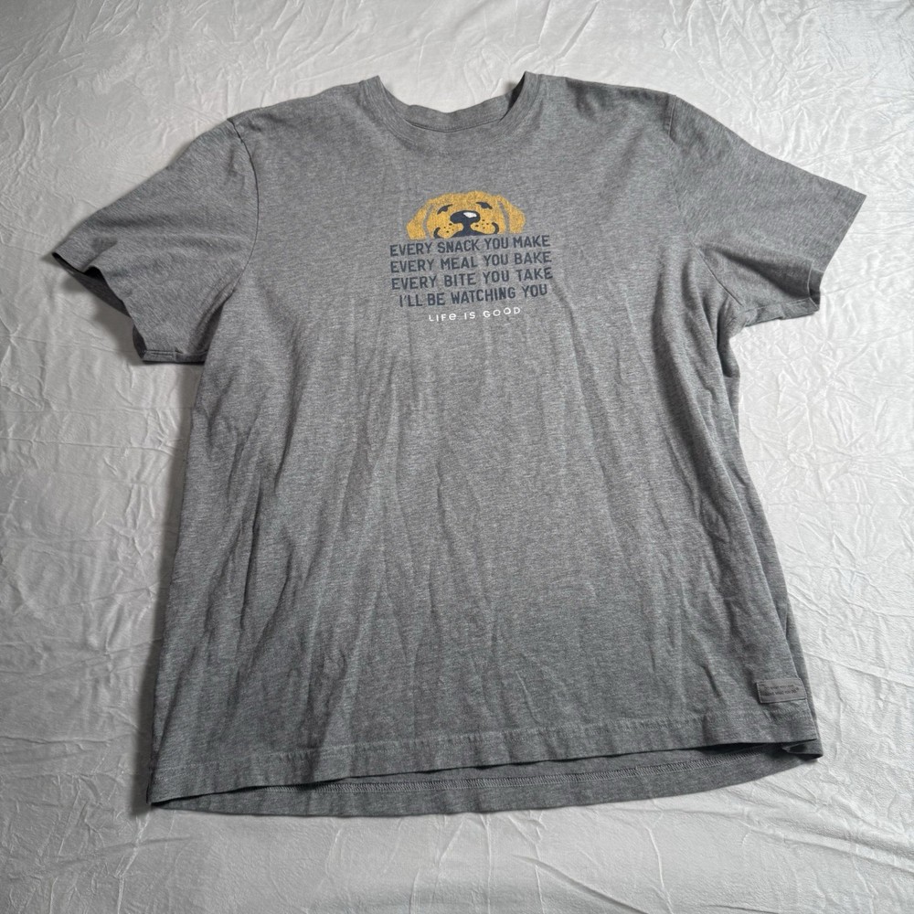 Life Is Good Shirt Mens XL Gray Crusher Tee Golden Retriever Dog Snacks Graphic