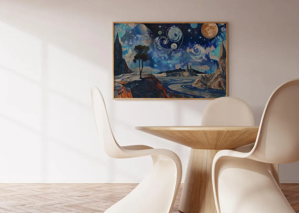 Abstract Night Sky with Full Moon Paint Poster Premium Quality Choose your Size