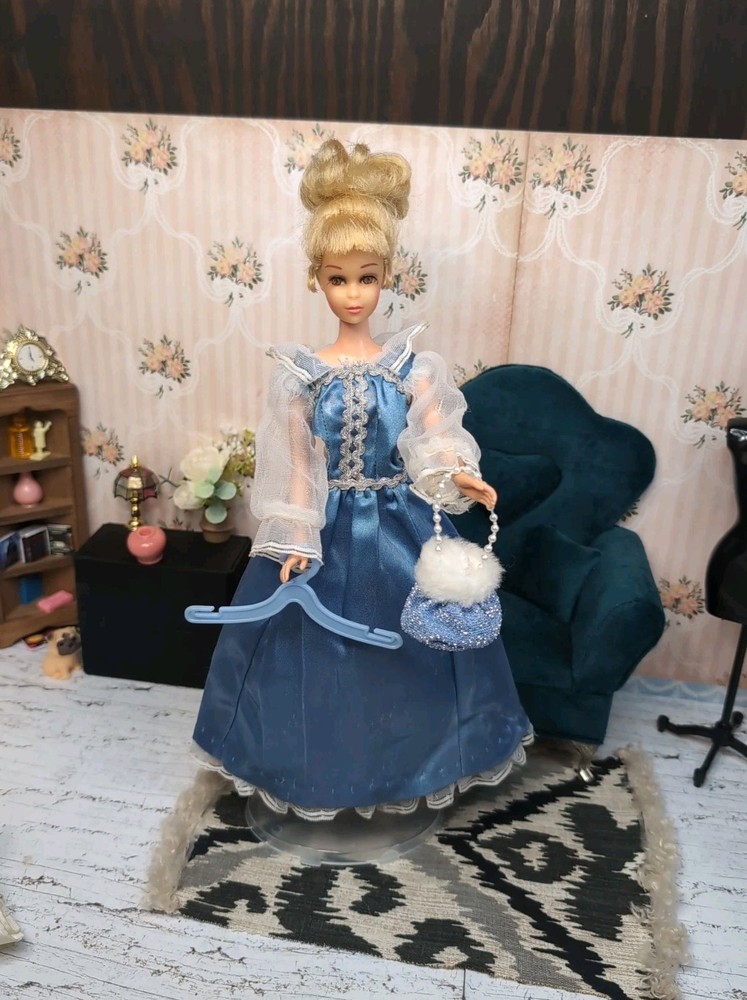 Vintage Barbie / Francie Sized Clone Outfit - Gown, Shoes, Bag, Hanger