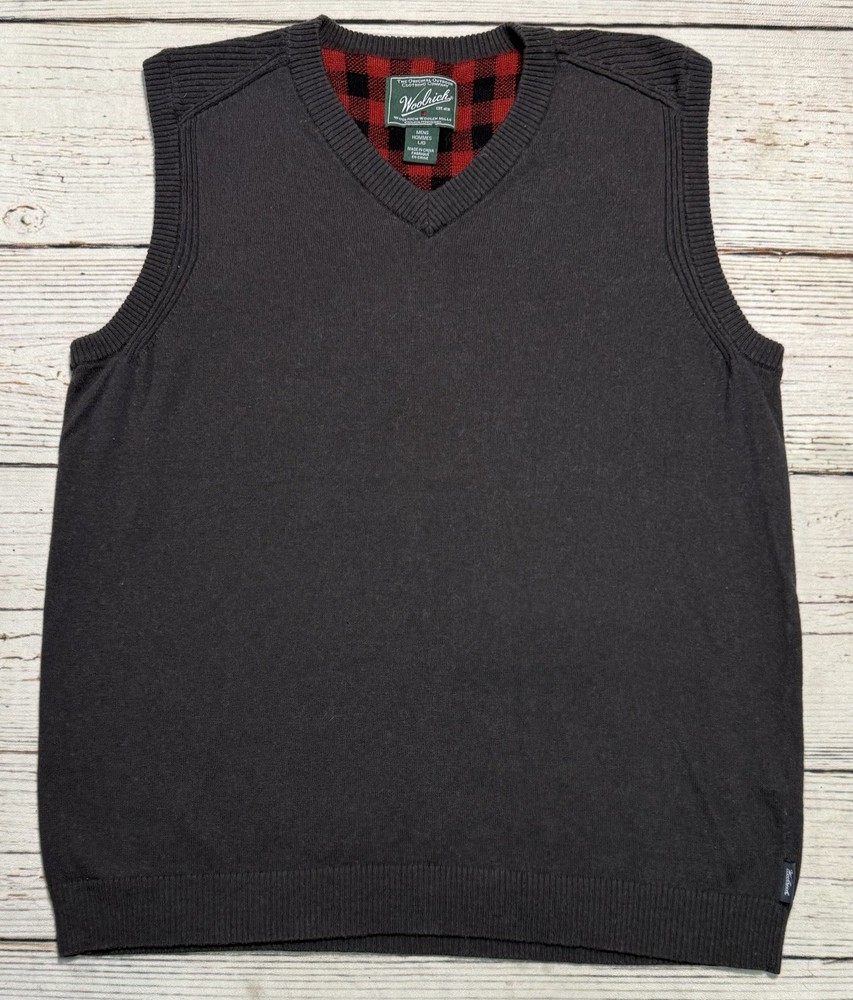 Woolrich V-Neck Sweater Vest Cotton Wool Blend Gray Men’s Sz L