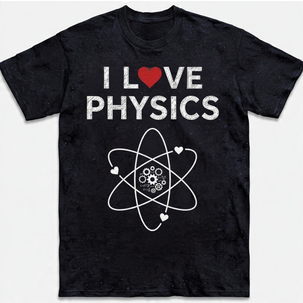 I Love Physics T-Shirt Atom Symbol Science Teacher Nerd Geek Retro Valentine Tee