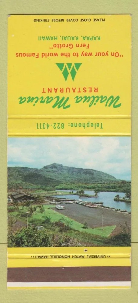 Matchbook Cover - Wailua Marina Restaurant Kauai Hawaii 30 Strike