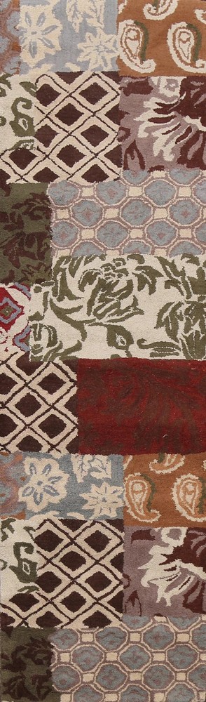 Patchwork Pattern Modern Indian Runner Rug for Hallway Hand-tufted Wool