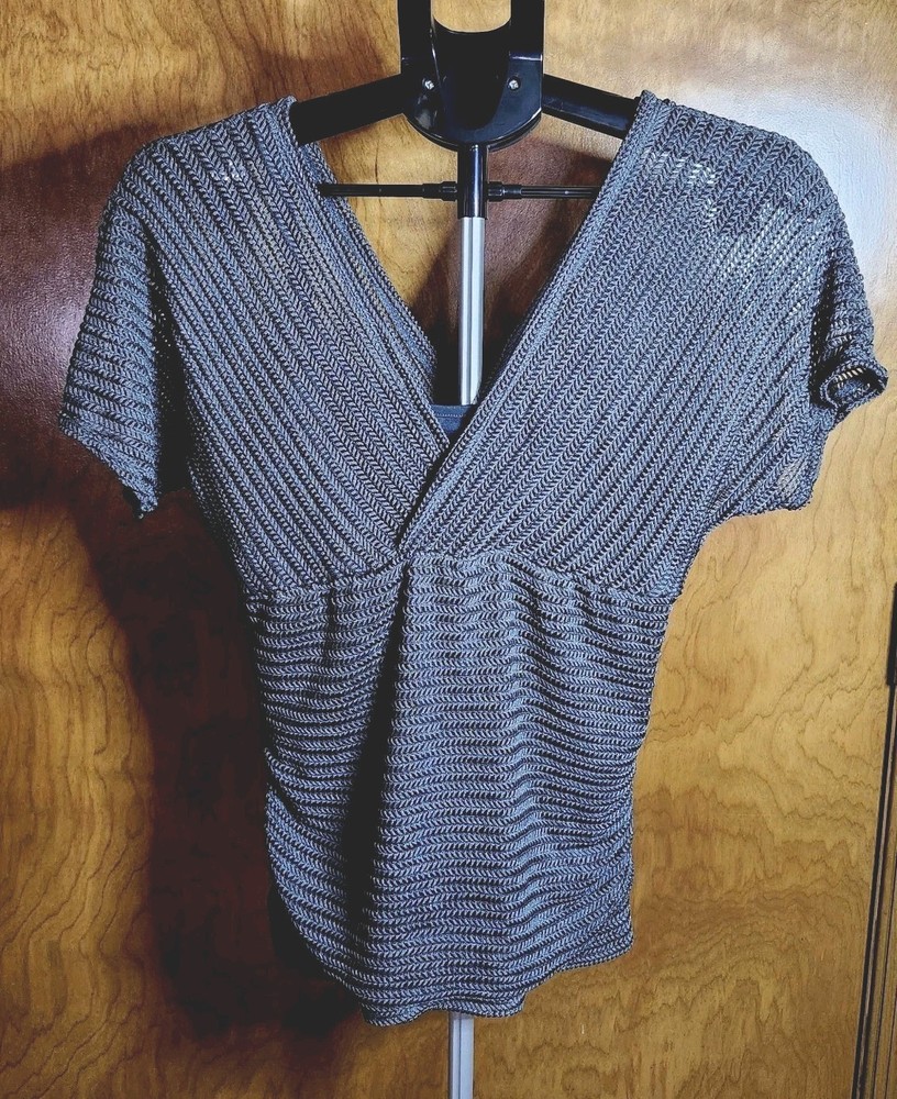 Y2K My Michelle 2Pc Ruched Stretch Top Slate Gray Short Sleeve Womens Size Large