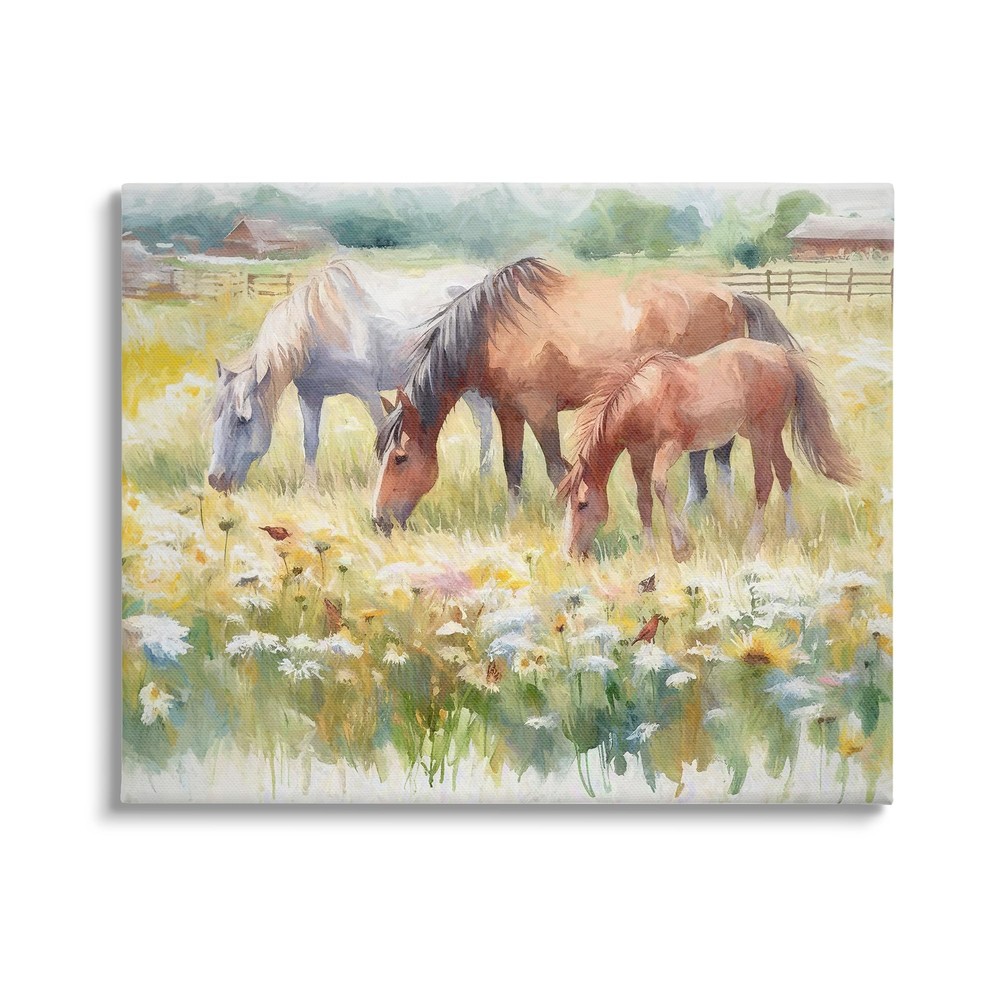 Grazing Horses in Meadow Canvas Wall Art by Ramona Murdock