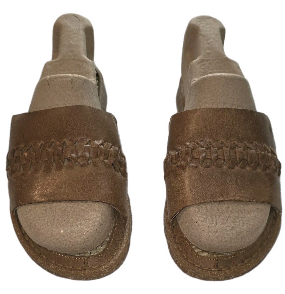 Born Basics Trenza Tan Leather Braided Slide Sandals Women's Size 6 US