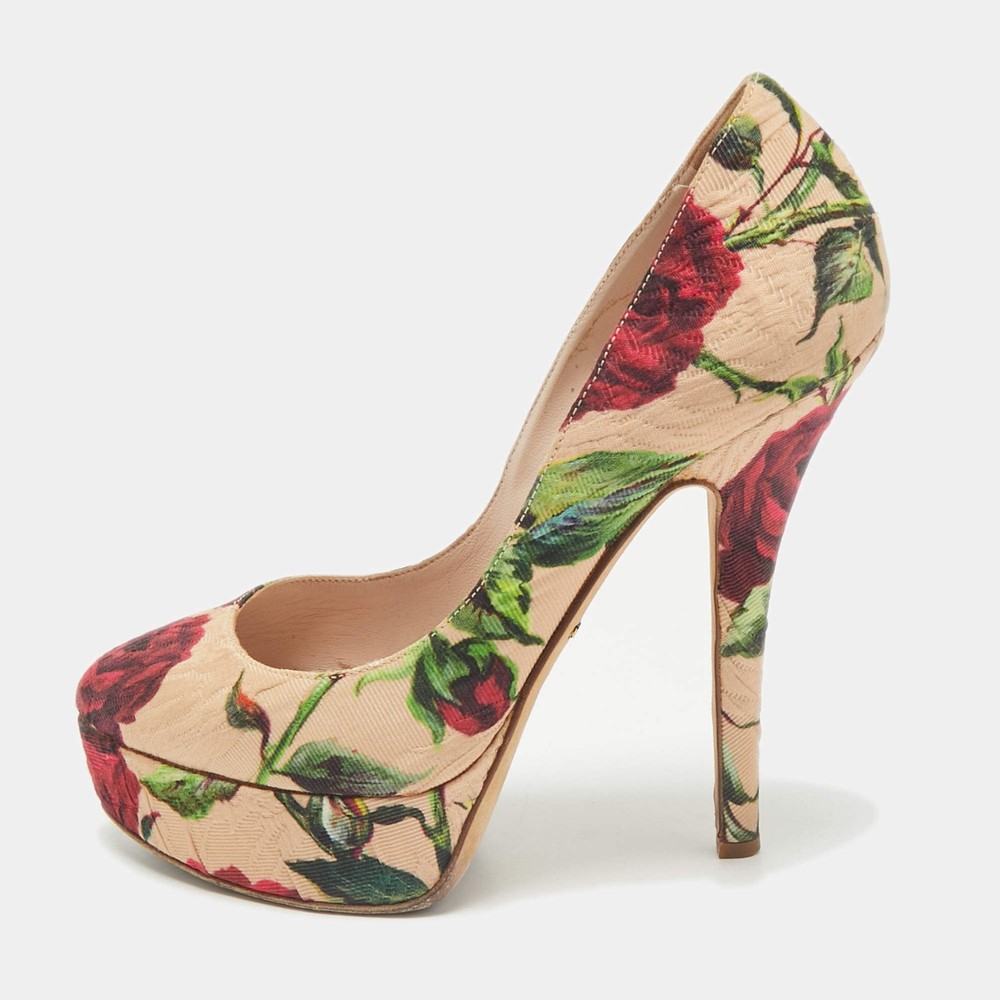 Dolce Gabbana Multicolor Brocade Fabric Platform Pumps Size 37