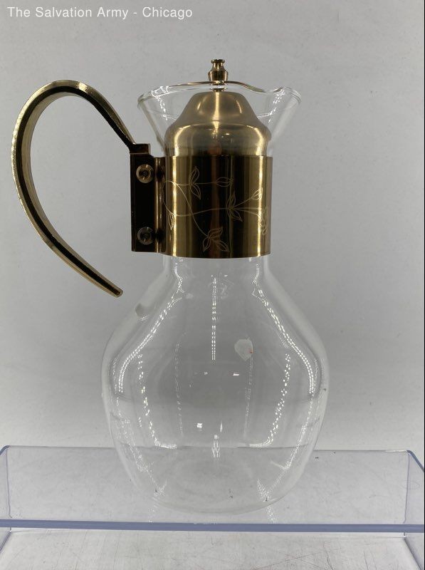 Clear Gold Colored Mid-Century Modern Coffee Carafe Pitcher With Lid And Handle
