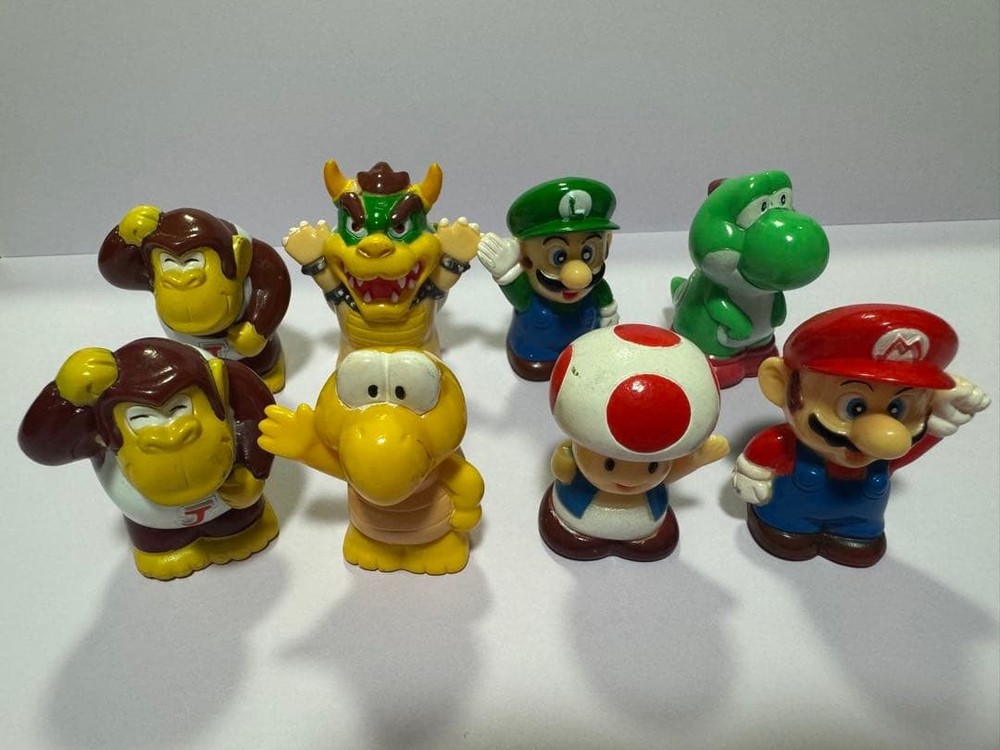1990s Super Mario Finger Puppet Figure Set of 8 Vintage Collectible Japan