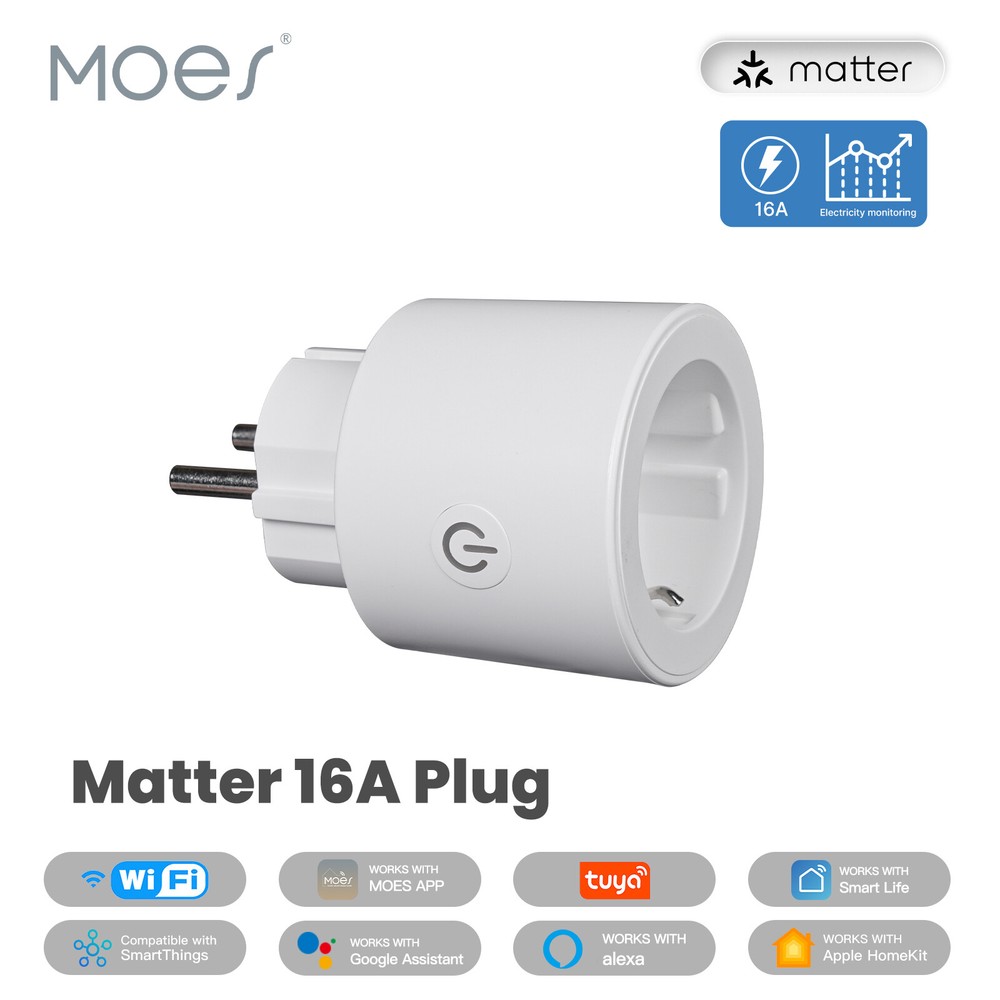 MOES Matter Smart Socket 16A WiFi Plug Energy Monitoring Alexa Google APP