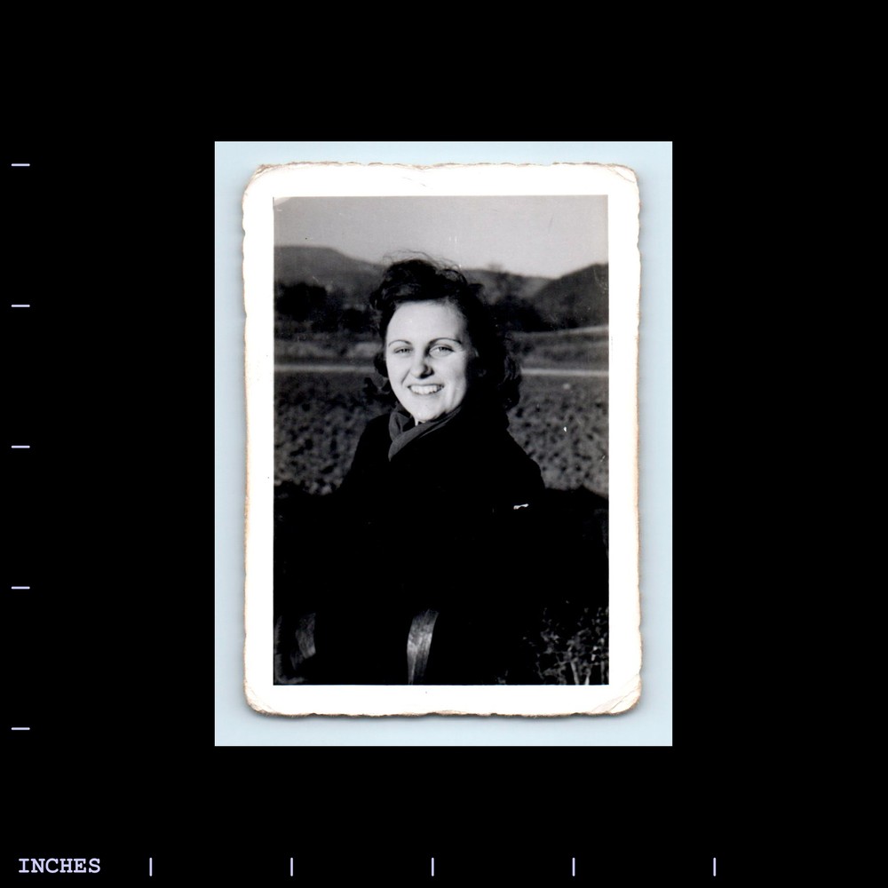 Old Vintage Photo SMILING WOMAN STANDING OUTSIDE SOLO CANDID PORTRAIT