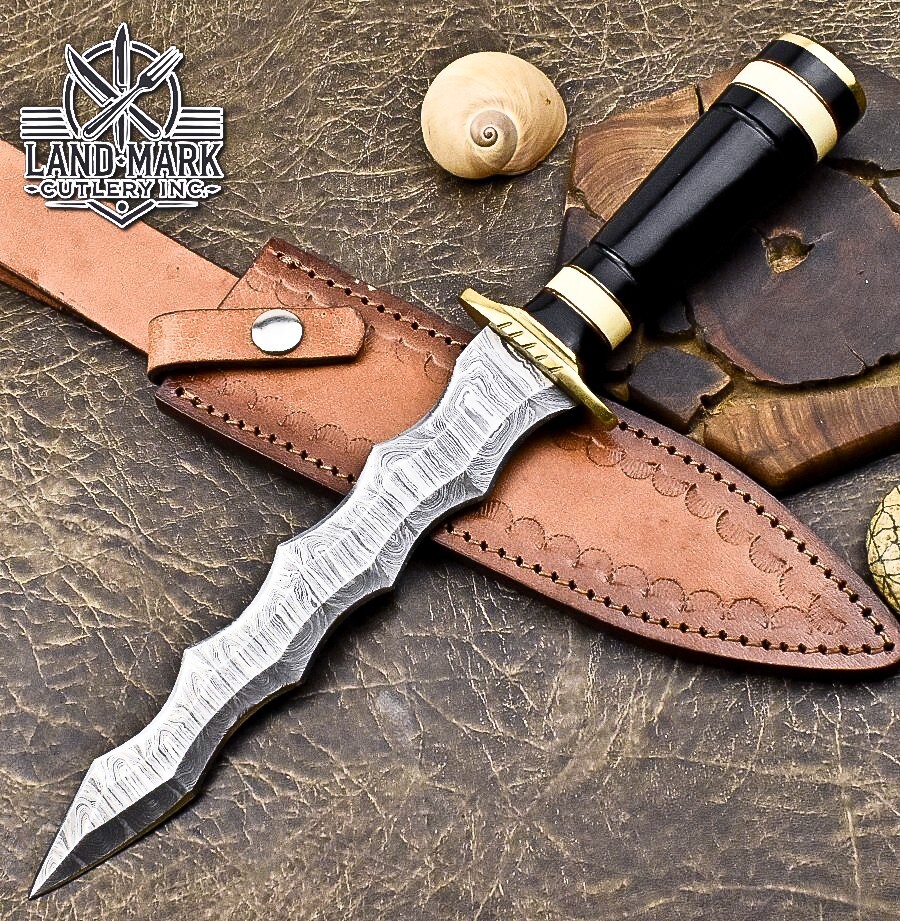Handmade Damascus steel hunting Bowie knife with black sheet handle