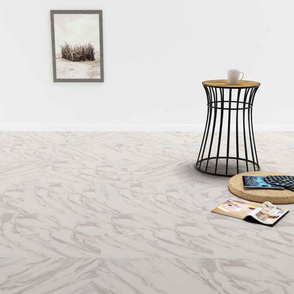 NNEVL Self-Adhesive PVC Flooring Planks 5.11m² White Marble Effect Waterproof Easy Install