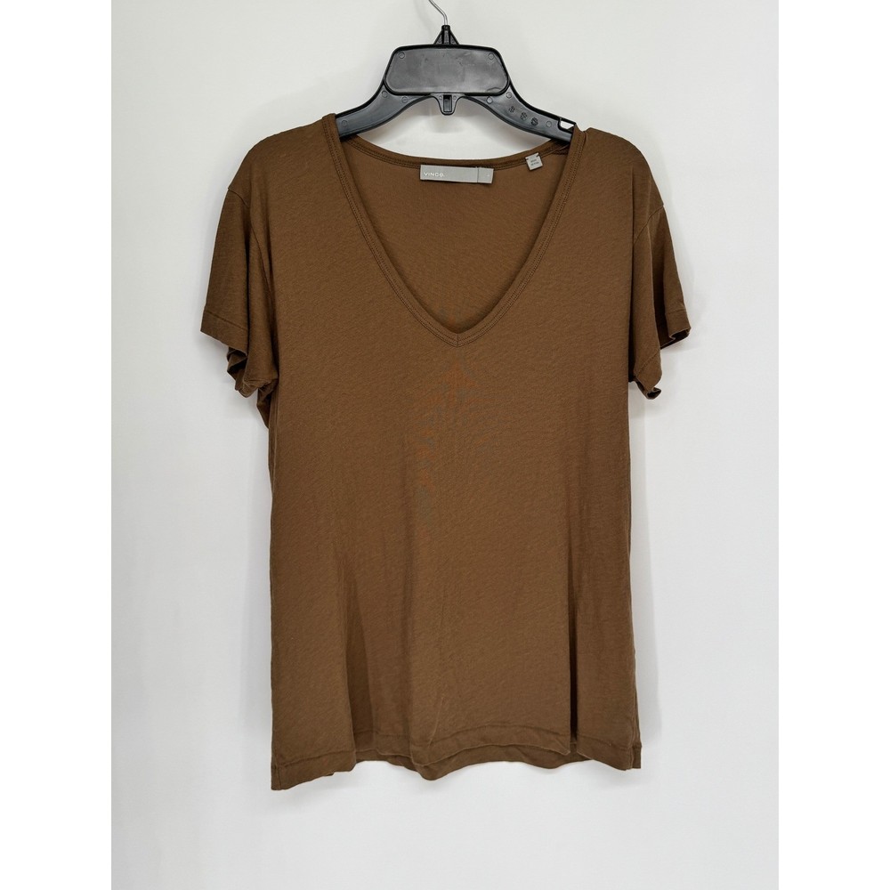 Vince V-Neck T-Shirt Womens Small Brown Good Pima Cotton Short Sleeve Basic Tee