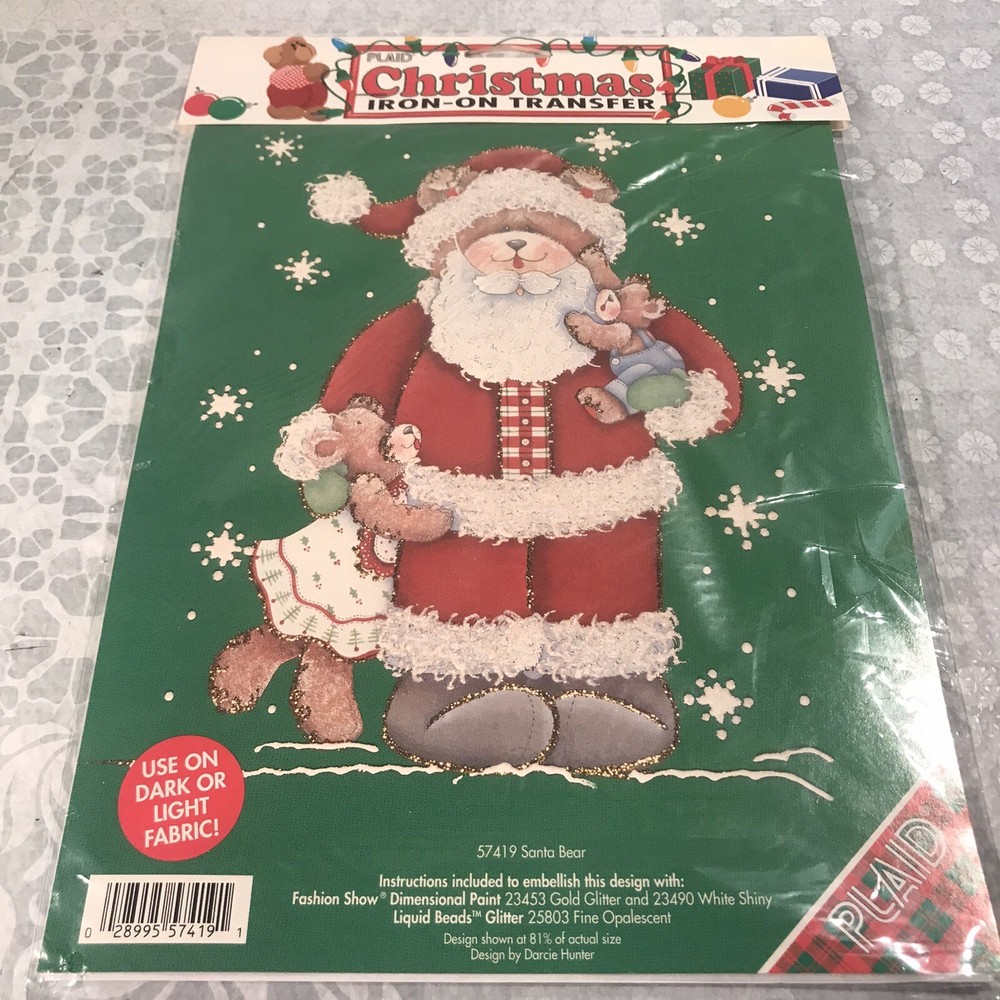 Plaid Christmas Iron-on Transfer #57419 Santa Bear Vintage1993 New Sealed