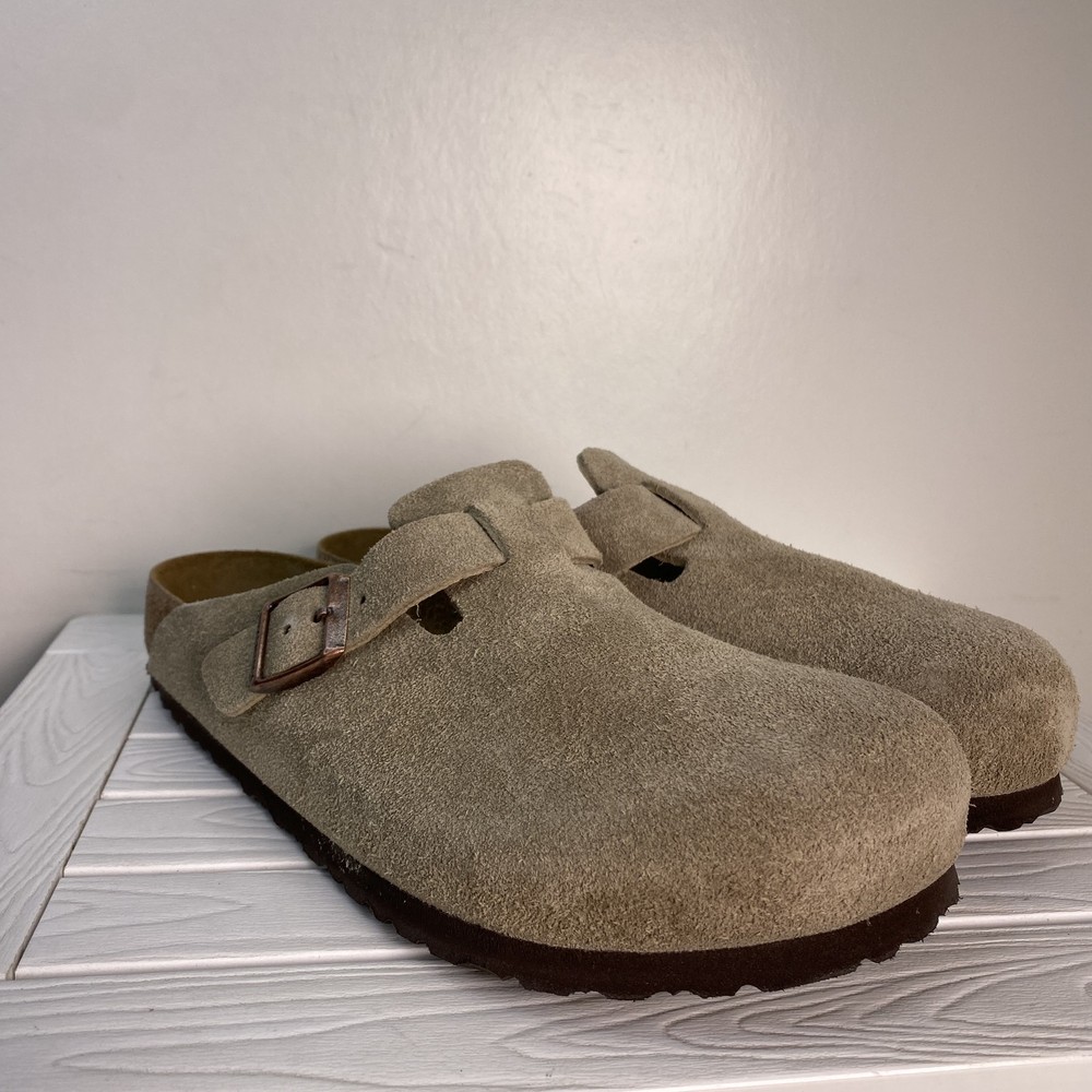 Birkenstock Boston BS Unisex Men 10 Women 12 Taupe Suede Adjustable Strap Clog