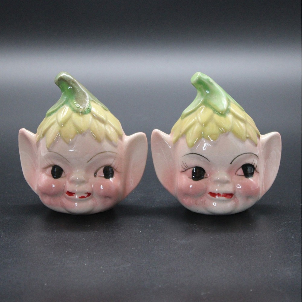 Vintage Ceramic Pixie Elf Salt and Pepper Shakers Japanese Made