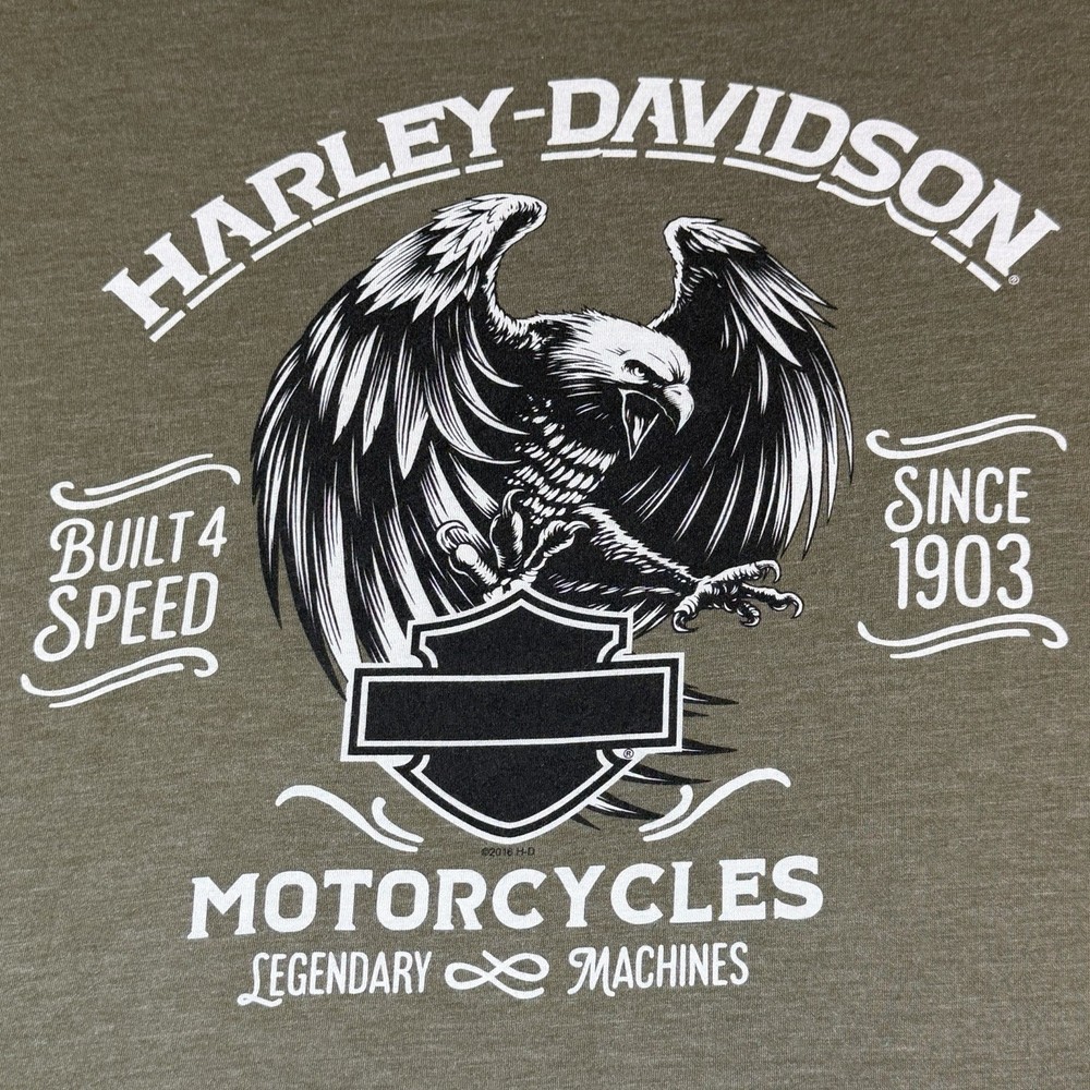 Harley Davidson Motorcycles T Shirt Mens L Olive Green Eagle Graphic Tee