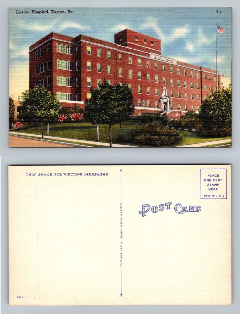 Easton, PA-Pennsylvania, Easton Hospital Red Brick Building Vintage Postcard