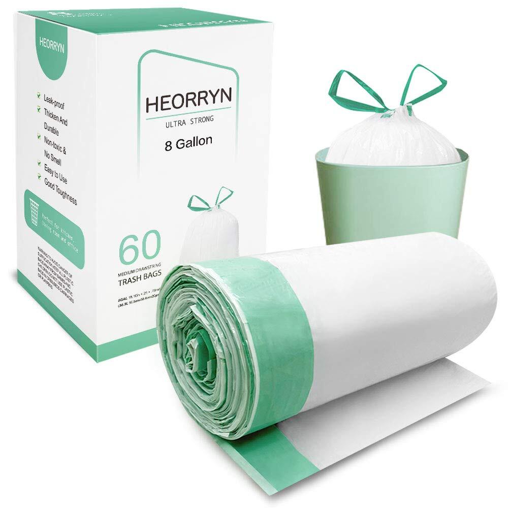 8 Gallon Drawstring Trash Bags-0.79 Mil Ultra Strong Medium Trash Can Liners ...