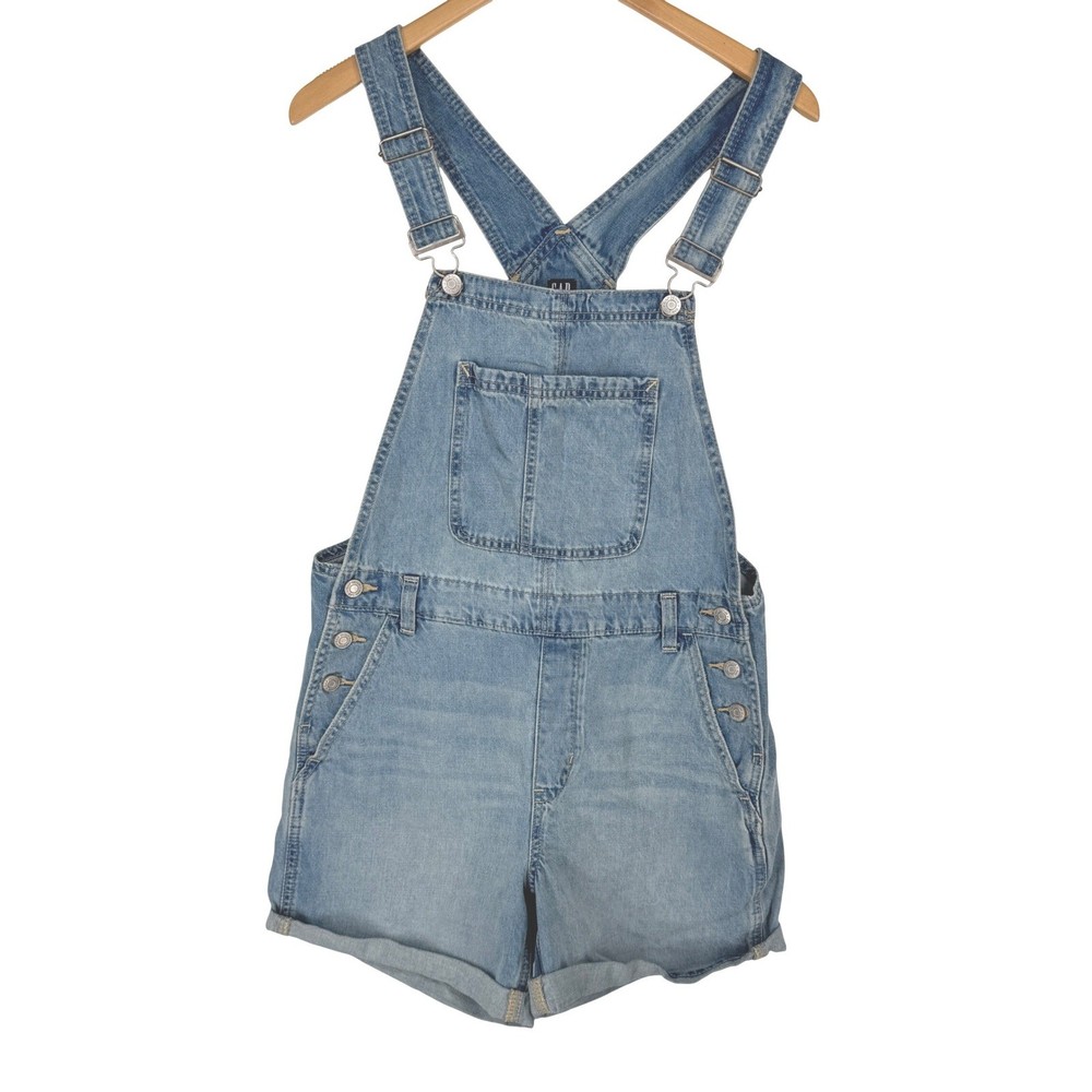 GAP Womens Denim Short Overalls Shortalls Blue Jean Size S 90s Y2K Faded Indigo