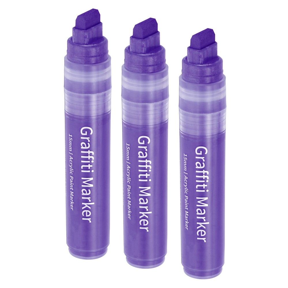 3 Pcs Graffiti Markers, 15mm Purple Poster Markers Thick Acrylic Paint Pen