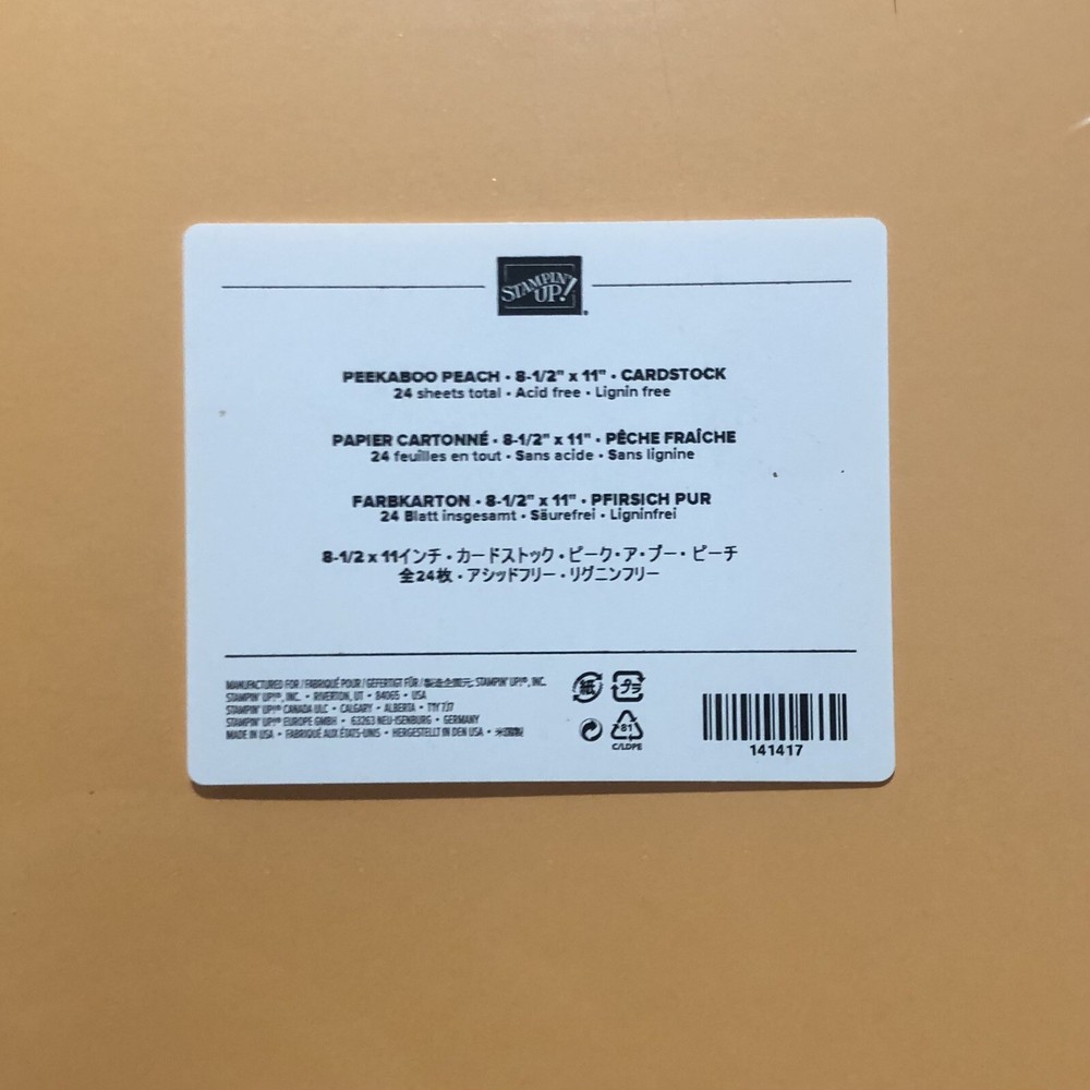 Stampin Up PEEKABOO PEACH Cardstock  8.5” x 11
