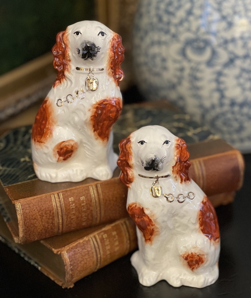 Stunning Rare 19C Russet English Staffordshire Fox Spaniel Mantle Dog Pair 5.25”