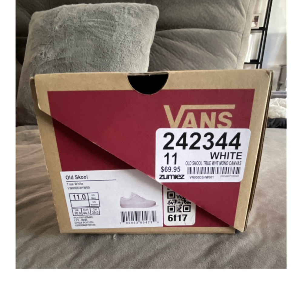 VANS Old Skool True White Mono Canvas Men's Sneakers Size 11 Lace Up Comfort