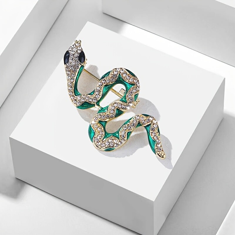 Elegant Enamel Green Snake Brooch Fashion Women Lapel Pin