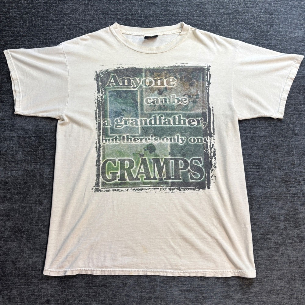 Vintage TSI Gramps Grandfather Graphic T-Shirt Mens Large Cream Distressed
