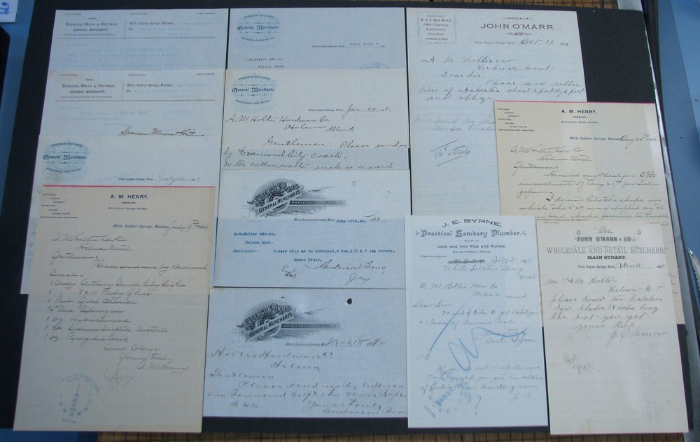 #97 - 12 old 1887-1897 WHITE SULPHUR SPRINGS, MONTANA letterheads MERCANTILE etc