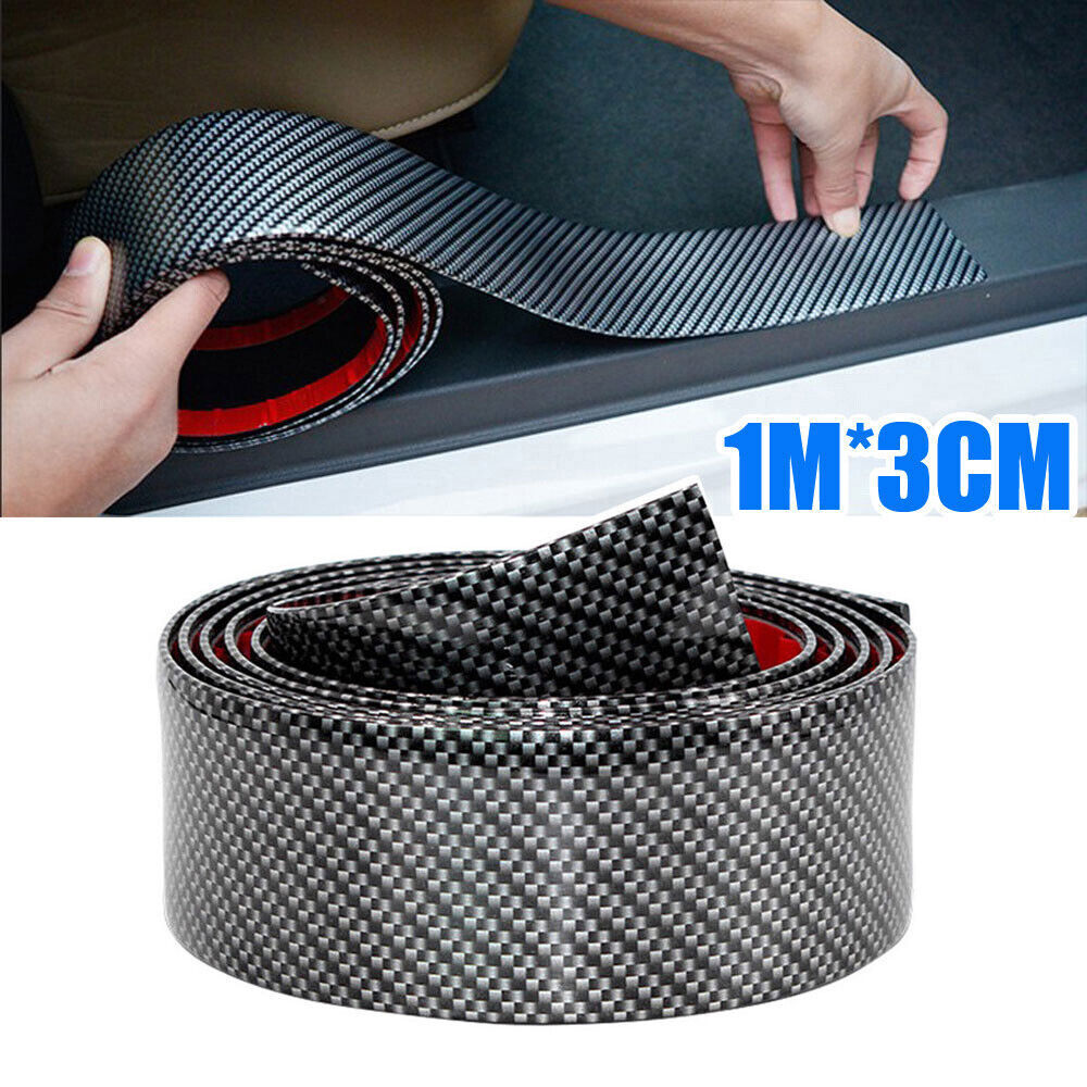 Car Door Sill Protector Edge Guard Strip in Carbon Fiber Rubber Style