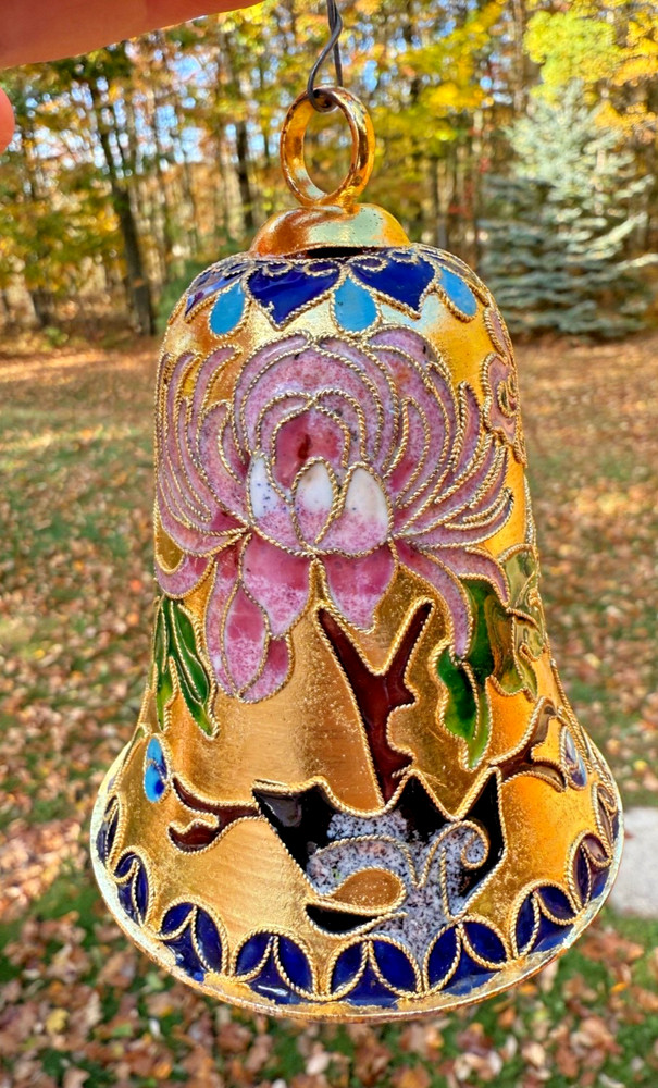 Vintage Cloisonné Bell  Christmas Ornament Flowers Enamel Floral Ornate 4