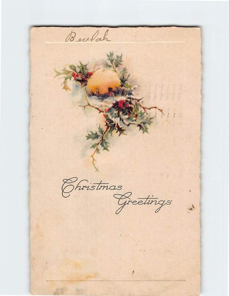 Postcard Winter Scene Christmas Greetings Embossed Card