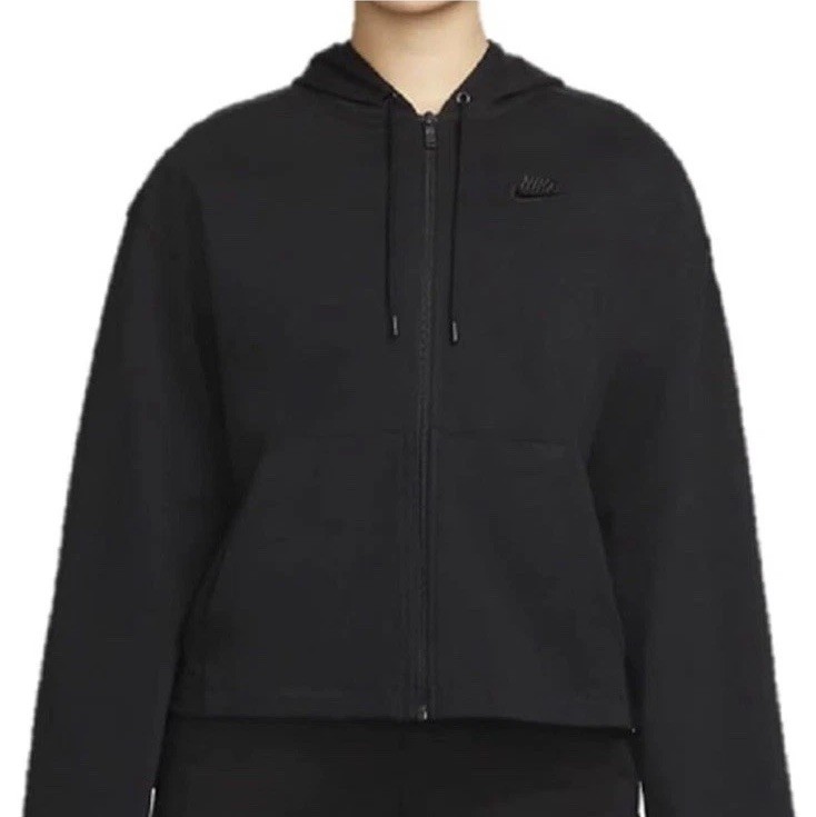 Nike Women's Black Full Zip Boxy Wide Sleeve Hoodie Sweatshirt Size Medium