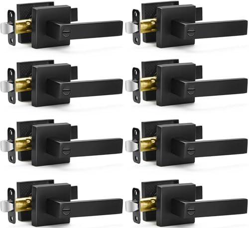 Matte Black Door Handles Privacy Door Levers, Keyless 8 Pack Privacy(With Lock)
