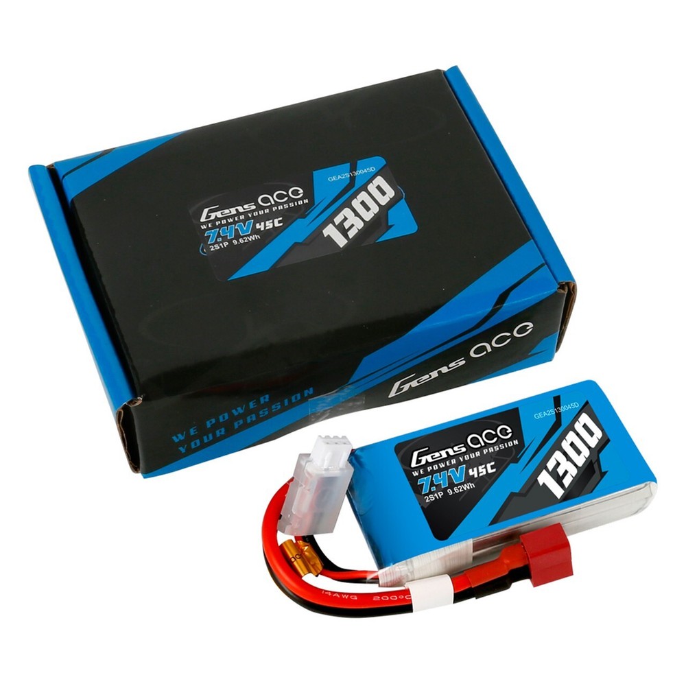 Gens Ace 1300mAh 2S 7.4V 45C RC Airplane Lipo Battery Pack W/ Deans T Ultra Plug-image