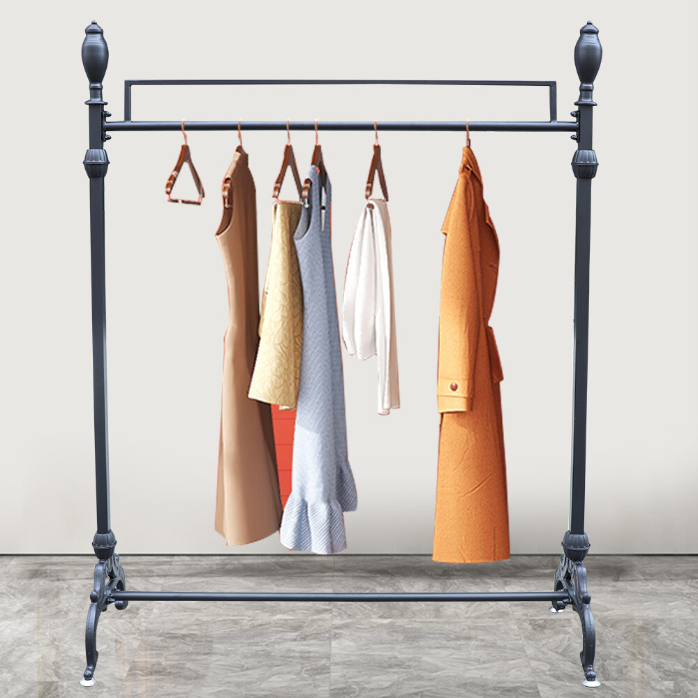 Vintage Ornate Metal Garment Clothes Quilt Display Hanger Rack Floor Stand Black