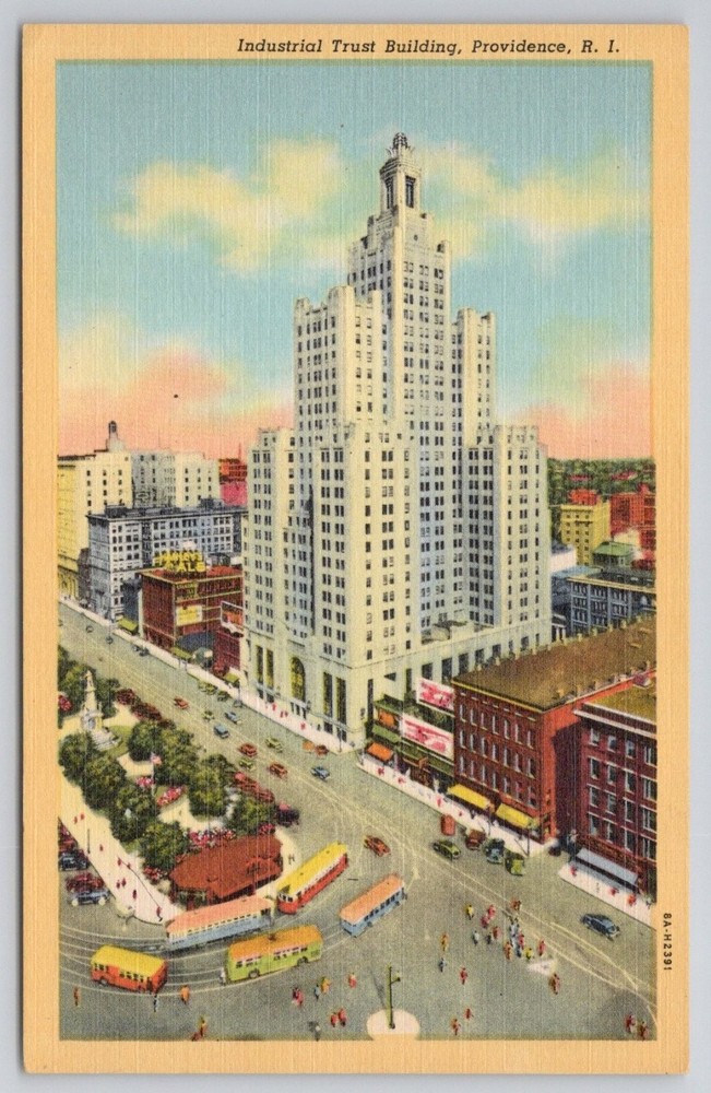Industrial Trust Building Providence RI Vintage Linen Postcard Curteich